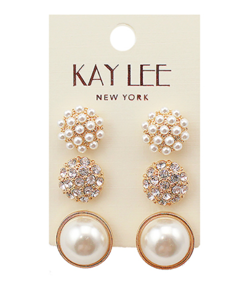Kaylee Pearl & Gold Stud Earrings Set