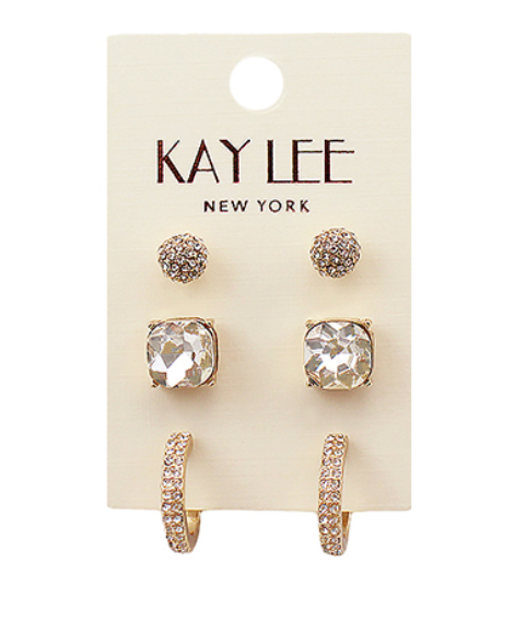 Kay Lee Pearl & Gold Stud & Hoop Earrings Set