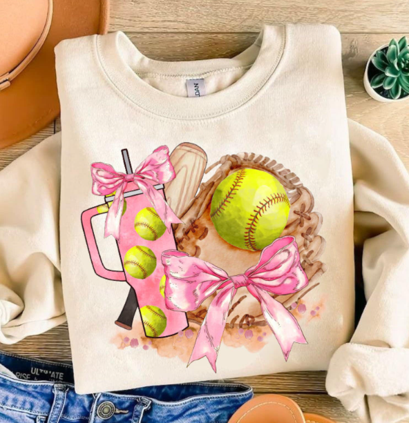 Softball Girl Bow Graphic Tee | Build Your Own Tshirt Bar