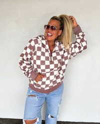 Easy Does It Brown Checker Pullover PRE ORDER | Arrives End Of August