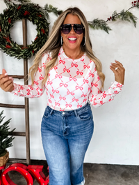 Red Ribbon Bows Mesh Top | PRE ORDER Arrives End Of Oct