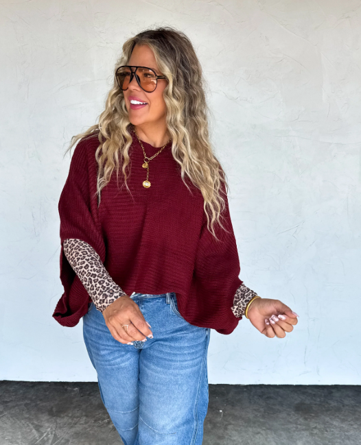Wine Meg Pullover Poncho Sweater | PRE ORDER Arrives End Of November