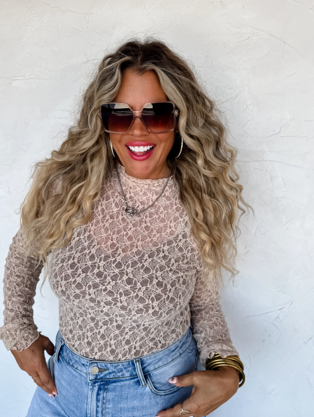 Beige Jolie Lace Thumbhole Top | PRE ORDER Arrives Beginning Of November