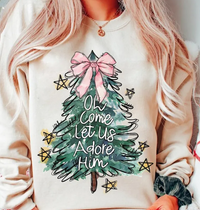 Oh Come Let Us Adore Him Christmas Tree Bow Graphic Tee | Build Your Own Tshirt Bar