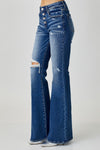 RISEN Distressed Button-Fly Flare Jeans ONLINE EXCLUSIVE