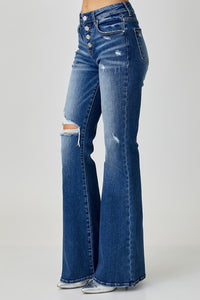 RISEN Distressed Button-Fly Flare Jeans ONLINE EXCLUSIVE
