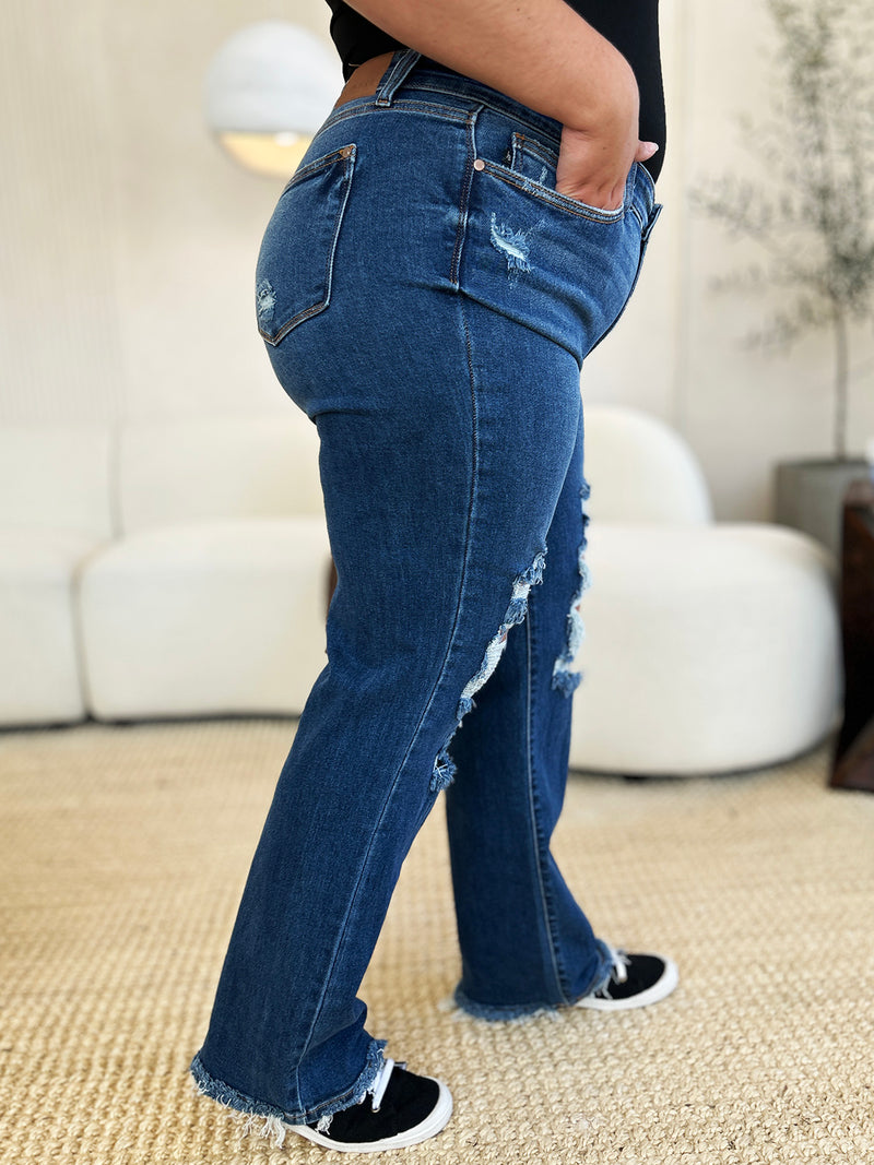 Judy Blue Full Size Mid Rise Distressed Raw Hem Jeans ONLINE EXCLUSIVE