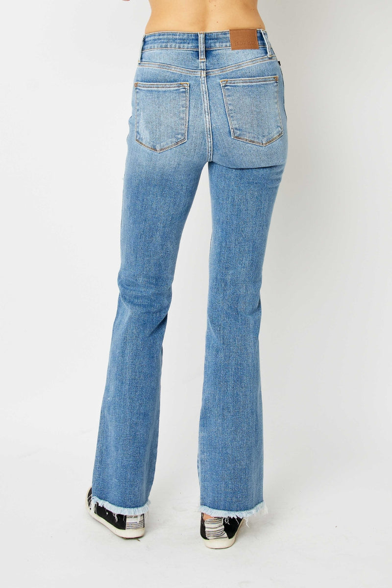 Judy Blue Full Size Distressed Raw Hem Bootcut Jeans ONLINE EXCLUSIVE