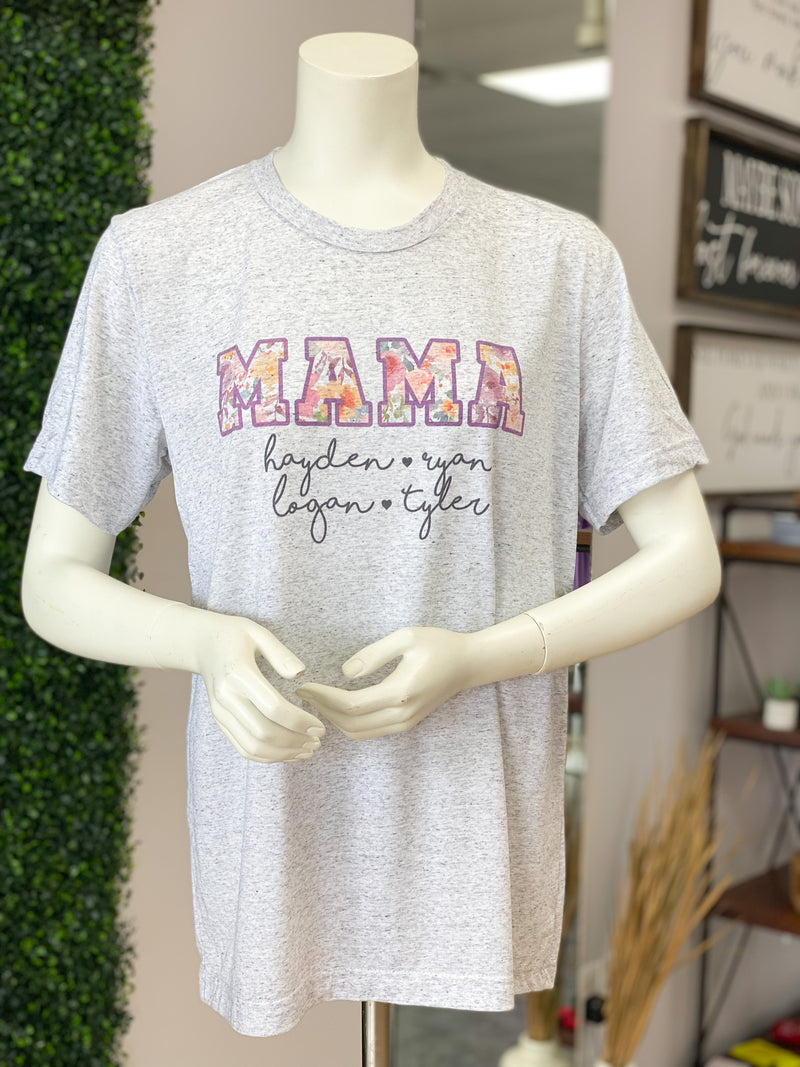 Personalized Floral Mama, Nana, Grandma Graphic Tee | Tshirt Bar