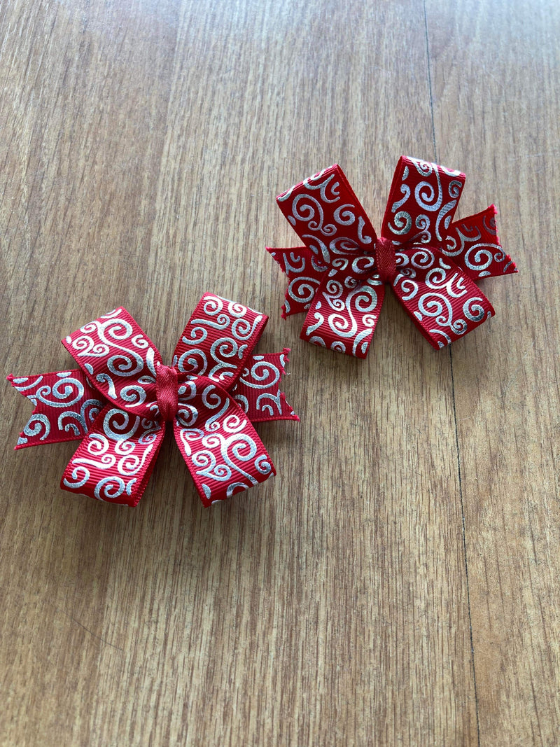 Red and silver Clip Bow
