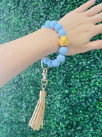 Gold and Light Blue Beaded Keychain