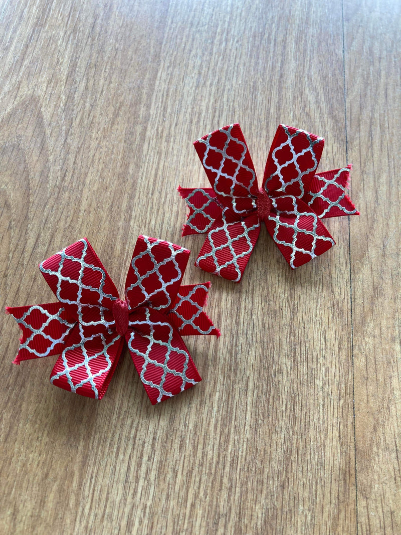 Red and silver Clip-on Nylon Hairbow