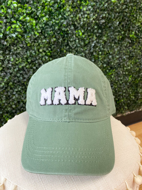Sage Chenille Letter Mama Hat