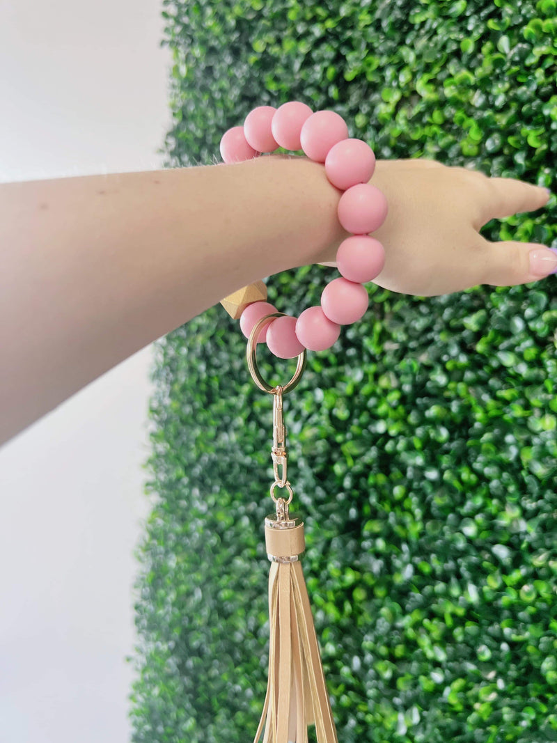 Gold Pink Beaded Bracelet Keychain