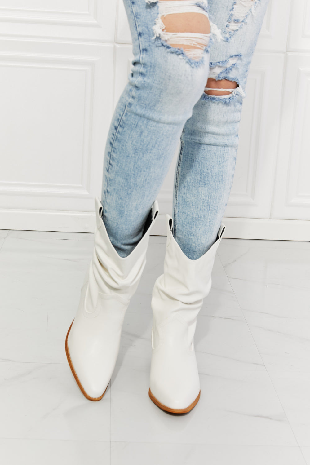 MMShoes Better in Texas Scrunch Cowboy Boots in White ONLINE EXCLUSIVE