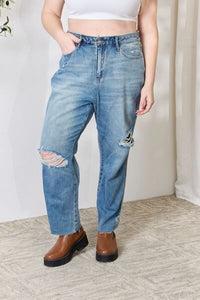 Judy Blue Full Size Distressed Raw Hem Straight Jeans ONLINE EXCLUSIVE