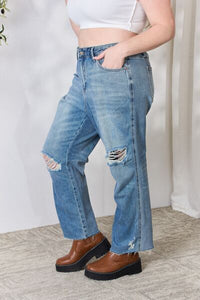 Judy Blue Full Size Distressed Raw Hem Straight Jeans ONLINE EXCLUSIVE