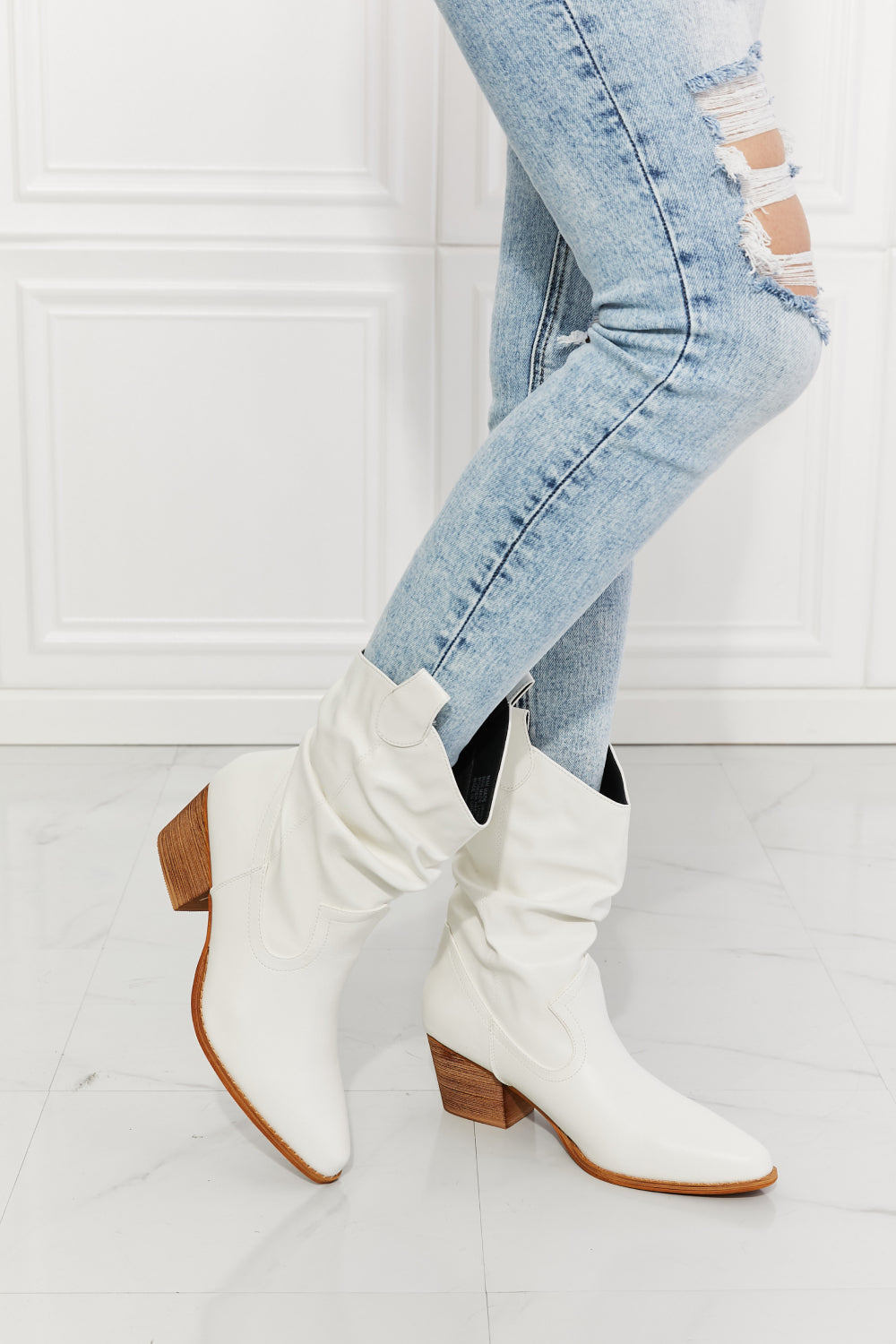 MMShoes Better in Texas Scrunch Cowboy Boots in White ONLINE EXCLUSIVE