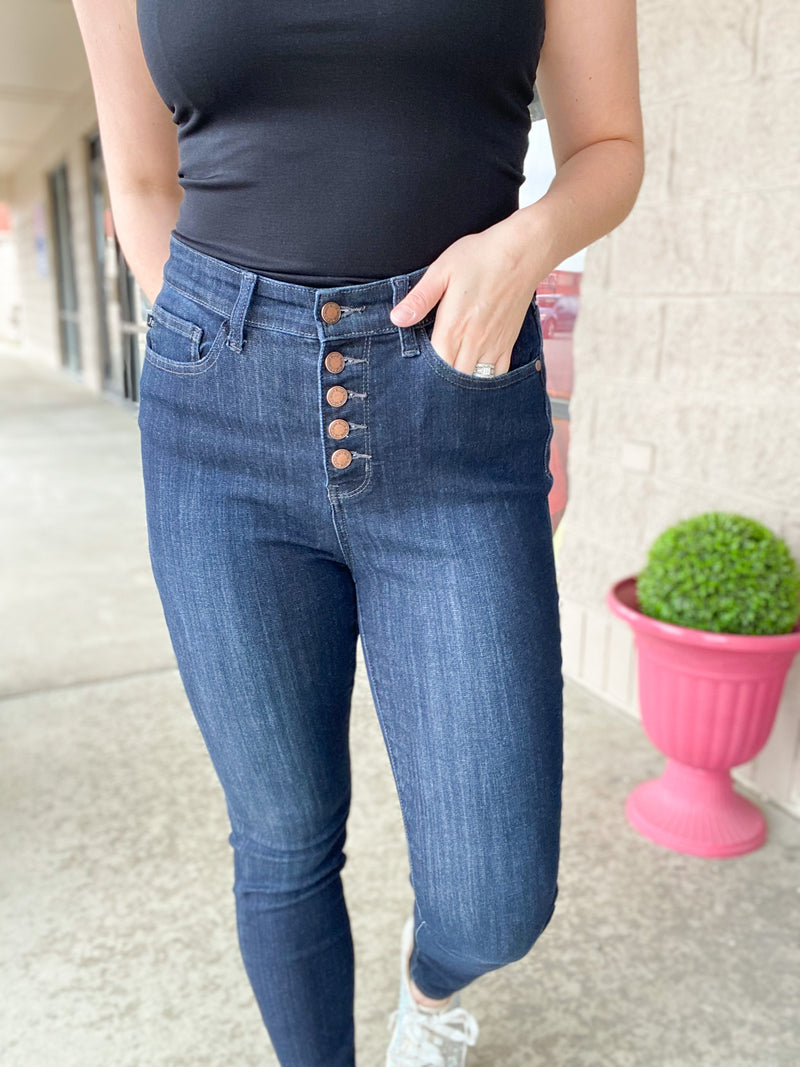 Perfect Fit High Rise Button Fly Skinny Judy Blue Jeans