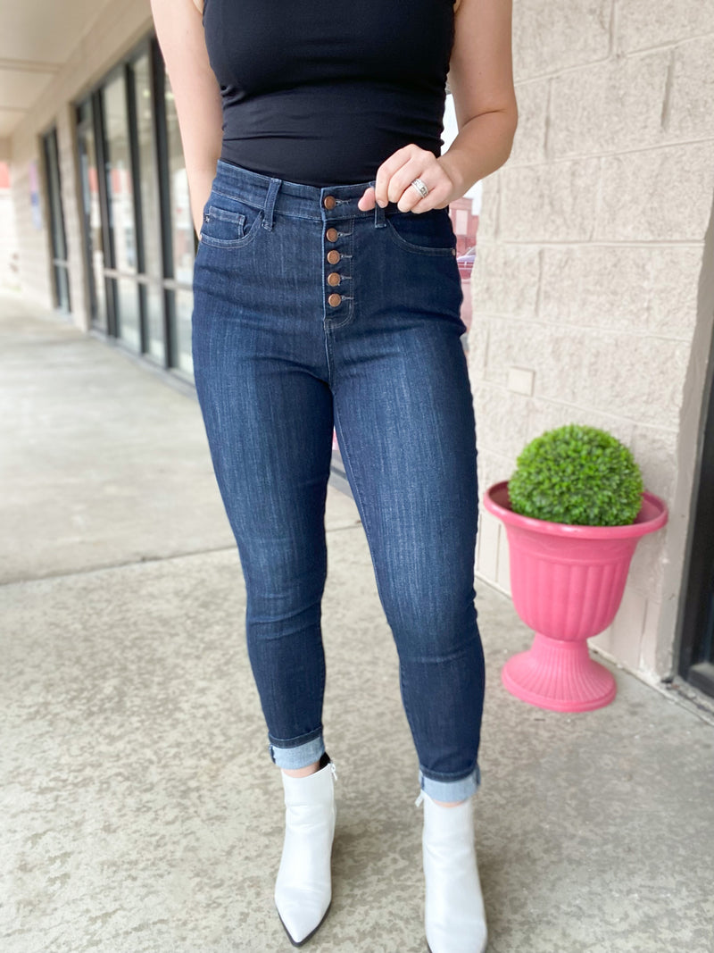 Perfect Fit High Rise Button Fly Skinny Judy Blue Jeans – Hometown Honey  Boutique