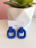 Twisted Blue Square Post Earrings