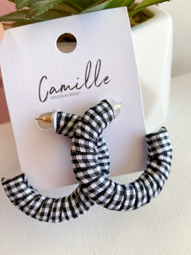 Black & White Gingham Hoop Earrings