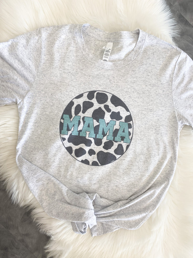 Mama Cow Print Speckled Short Sleeve Graphic Tee