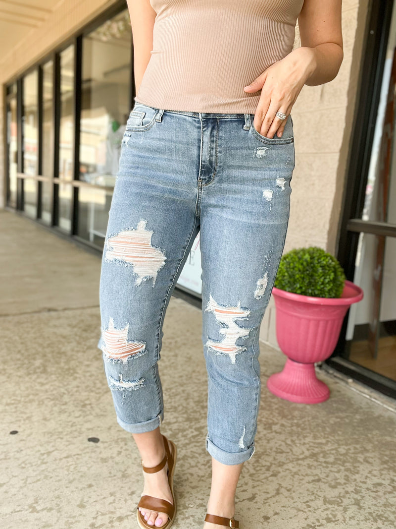 High Rise Distressed Boyfriend Judy Blue Jeans