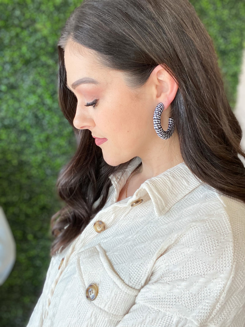 Black & White Gingham Hoop Earrings