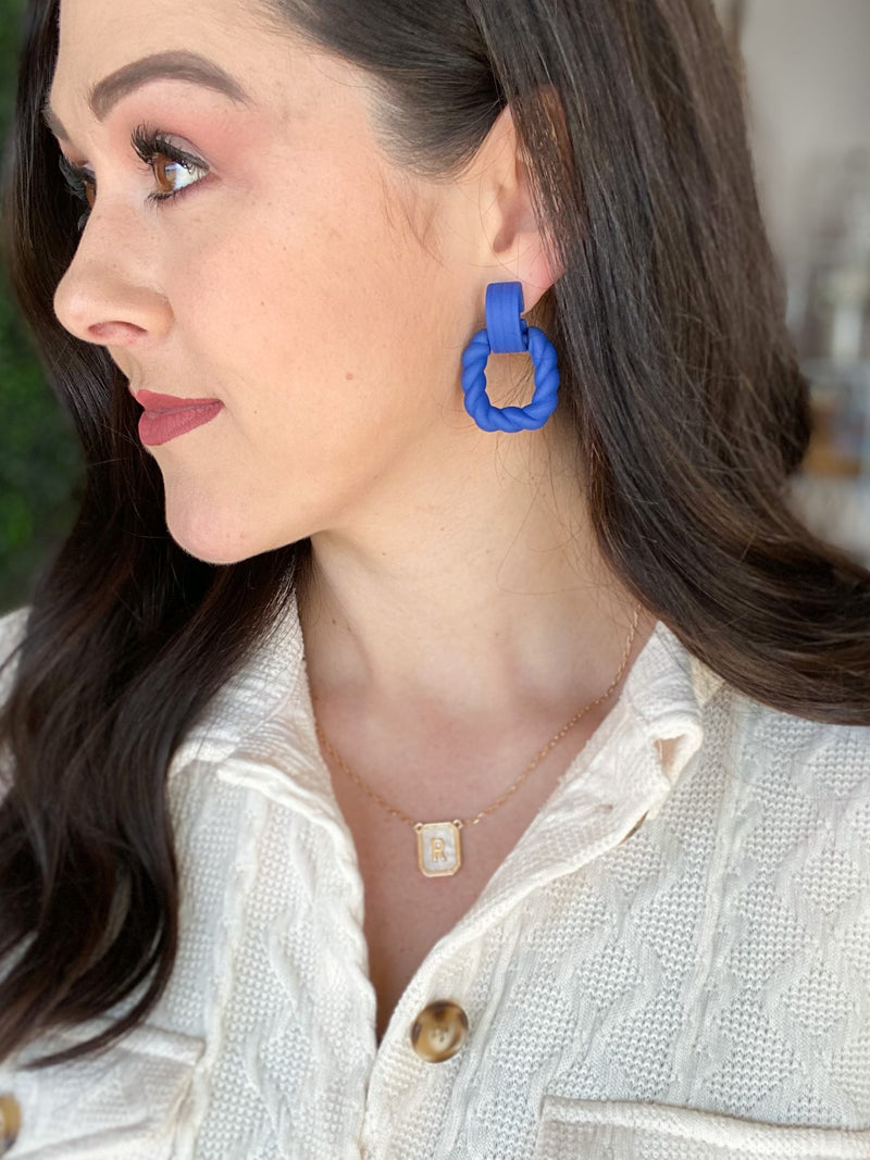 Twisted Blue Square Post Earrings
