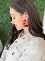 Red & Black Wood Bead Hoop Earrings