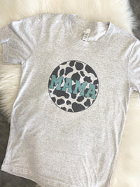 Mama Cow Print Speckled Short Sleeve Graphic Tee