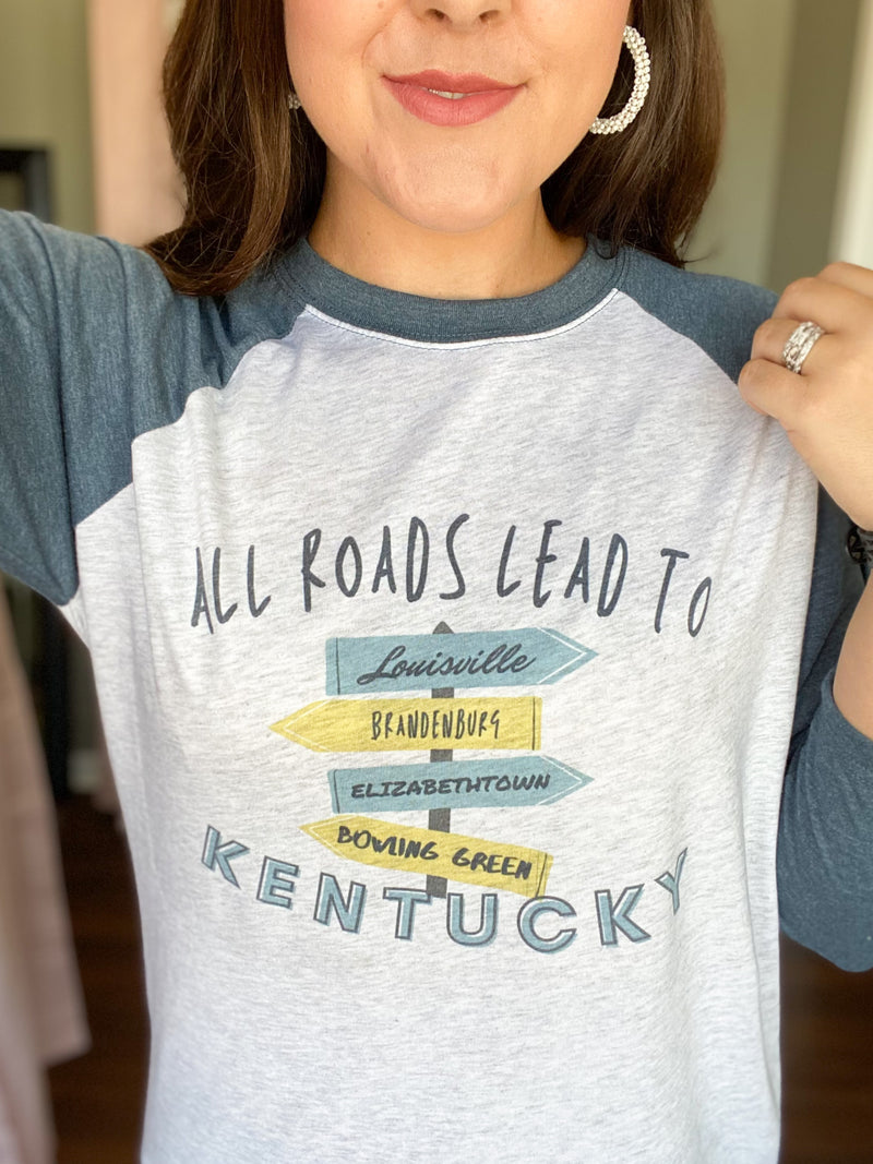 All Roads Lead To Kentucky Raglan Graphic Tee