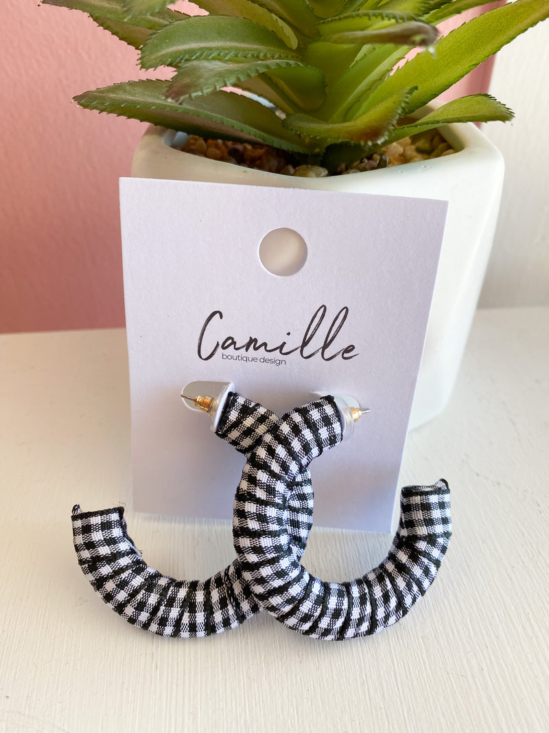 Black & White Gingham Hoop Earrings