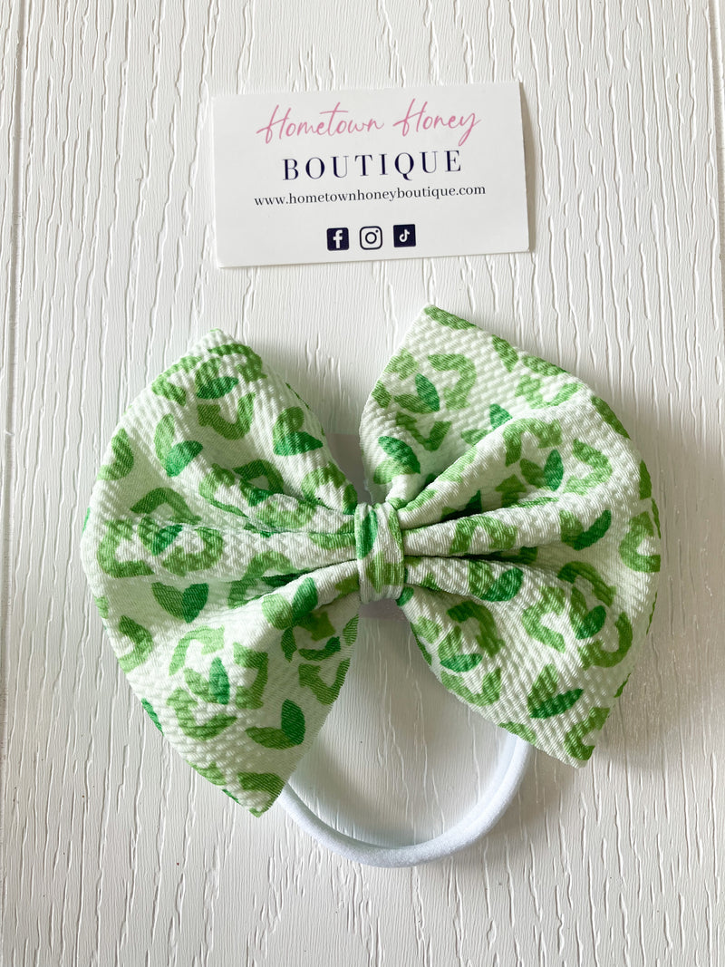 Green Leopard Print 5.5" Bow On Nylon