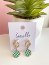 Green, White, & Gold Gingham Earrings