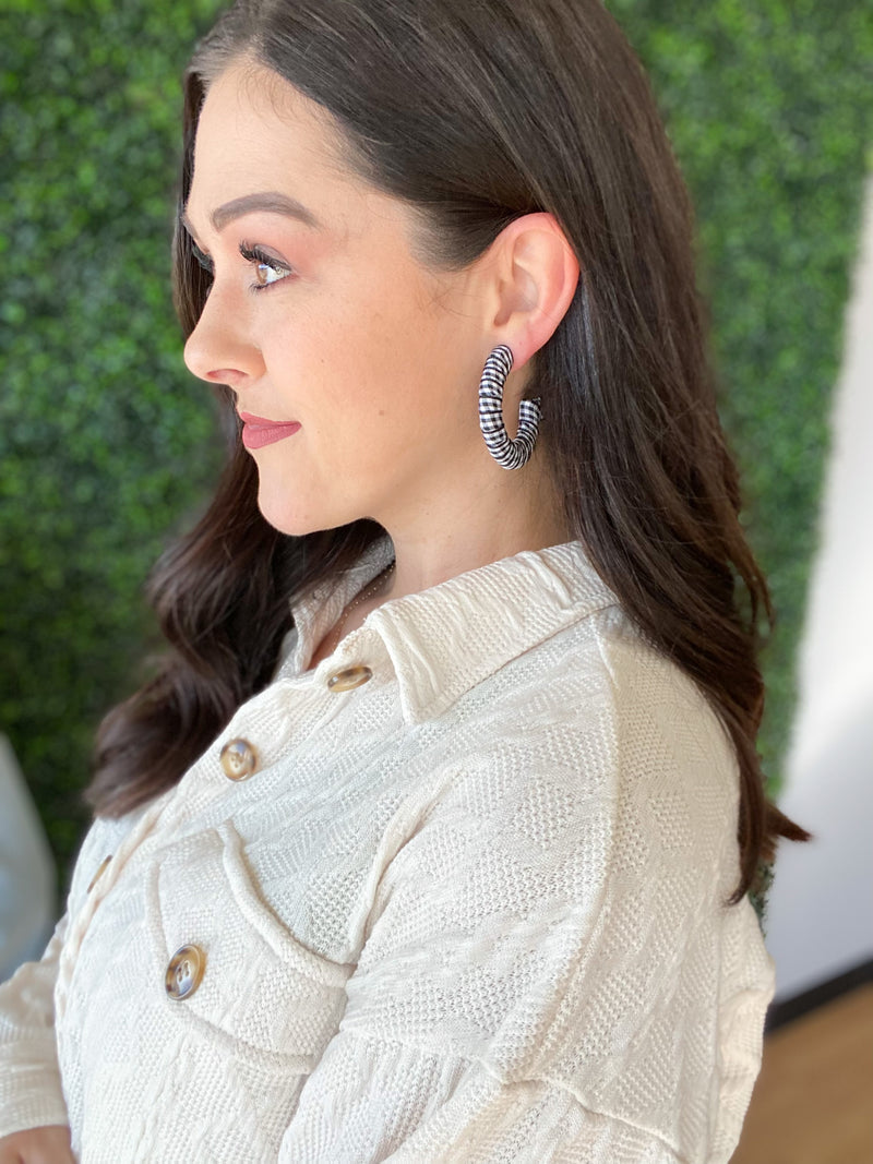 Black & White Gingham Hoop Earrings