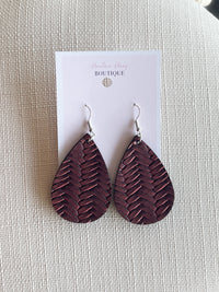 Metallic Burgundy Leather Earrings
